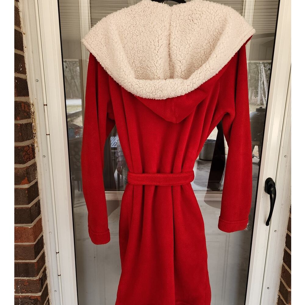 Victoria's Secret Hooded Sherpa Fleece Womens Red Robe Medium/Large Valentines - Picture 2 of 4